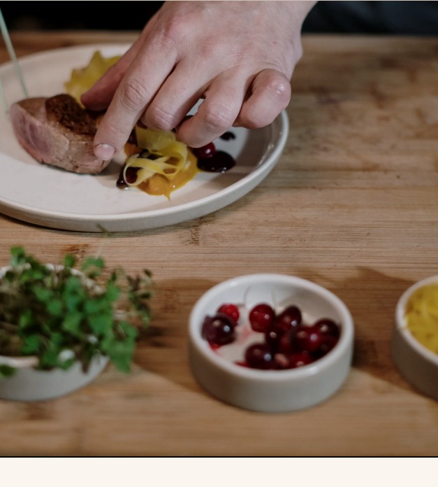 Hand plating a dish